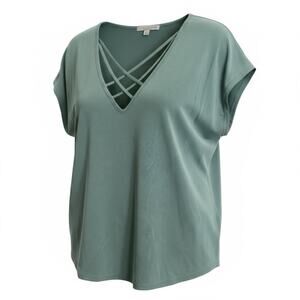 Green Envelope Los Angeles Short-Sleeve Criss-Cross Strap deep V-neckline Top M